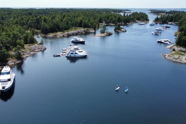 Aerial view of boaters on a Maple Leaf Marina Rendezvous